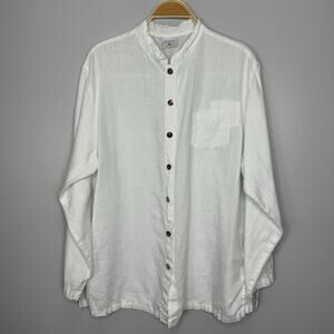 Click by Color Me Cotton Linen Long Sleeve Button Up Shirt XXL Mandarin Collar